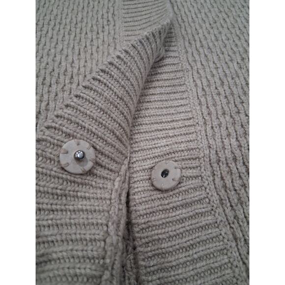 McDuff Neutral Tan Open Snap Front Poncho Wool Cashmere Mock Neck Sweater S/M - Picture 6 of 16